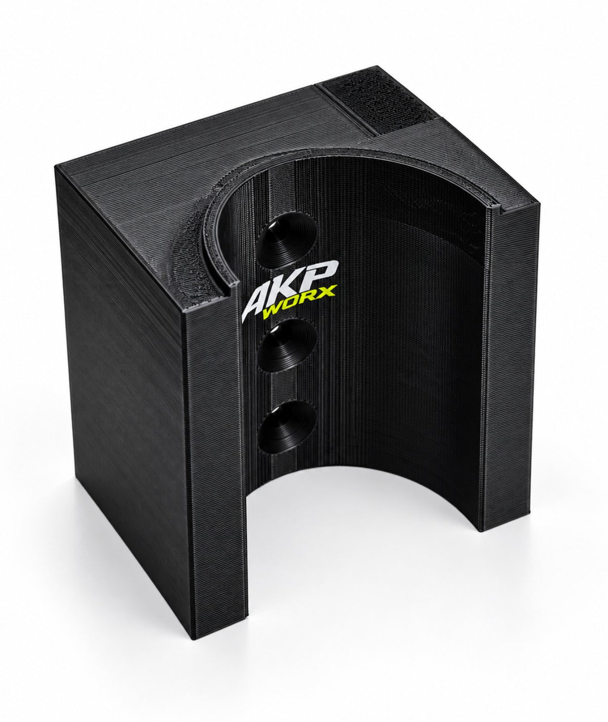 AKP WORX DeWalt 18V grease gun holder in black, main angled view