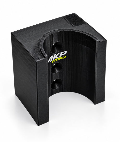 AKP WORX DeWalt 18V grease gun holder in black, main angled view
