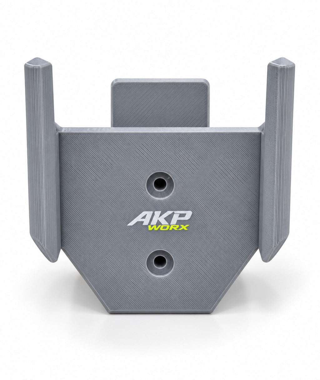 AKP WORX Milwaukee M12 grease gun holder in grey, front view