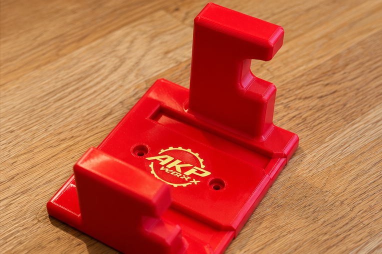 AKP WORX Milwaukee M18 Transfer Pump wall holder - three-quarter view